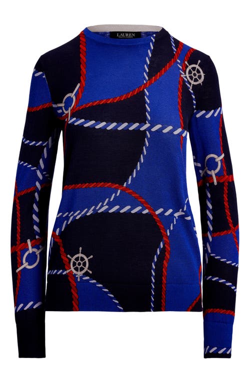 Shop Ralph Lauren Lauren Rope Print Crewneck Sweater In Blue Multi