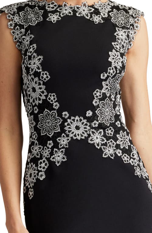 Shop Tadashi Shoji Floral Embroidered Lace Sheath Dress In Ivory/black