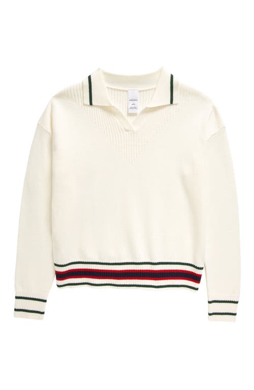 Nordstrom Kids' Stripe Johnny Collar Varsity Sweater in Ivory Pristine