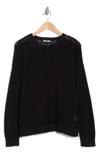 Shop Dkny Jeans Open Stitch Cotton Sweater In Black