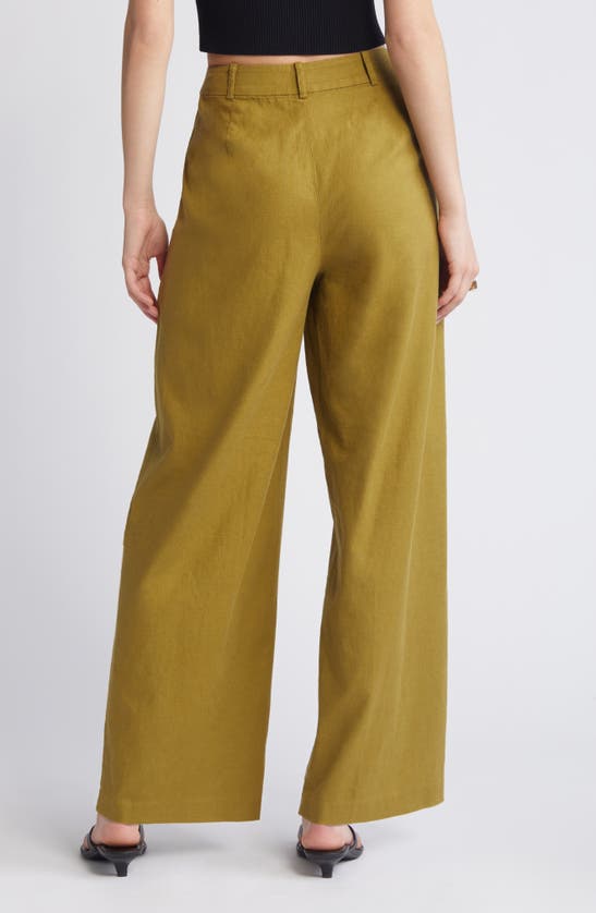 Shop Open Edit Wide Leg Linen Blend Pants In Olive Eyes