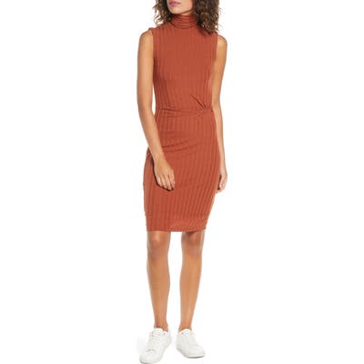 Ali & Jay Take Me Downtown Turtleneck Side Twist Rib Dress, Orange