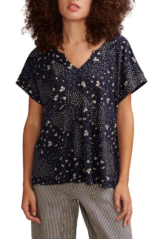 Lucky Brand Floral Cotton & Modal Split Neck T-Shirt Navy Multi at Nordstrom,