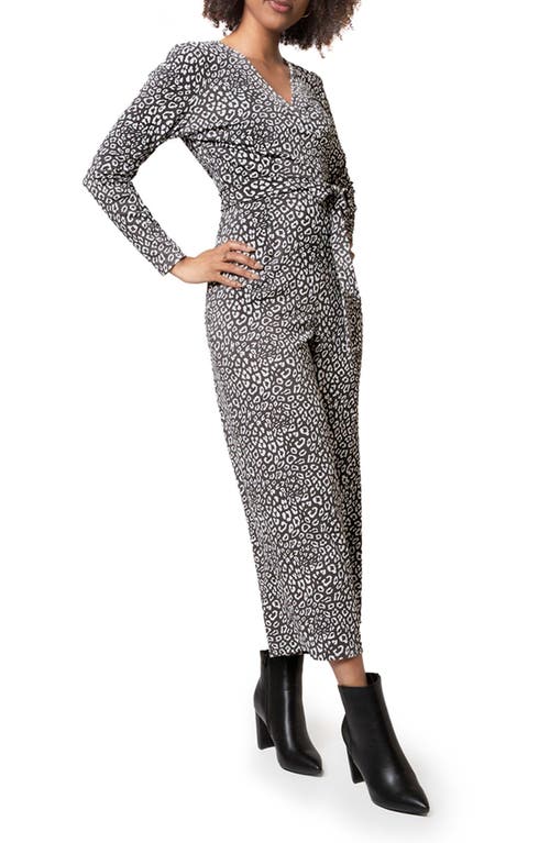 Leota Jayla Crop Wide Leg Long Sleeve Jumpsuit in Two Tone Bold Cheetah Asphalt