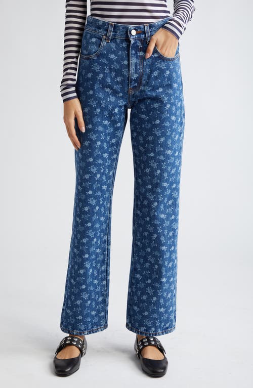 Dorianna Floral Print Flare Jeans in Blue