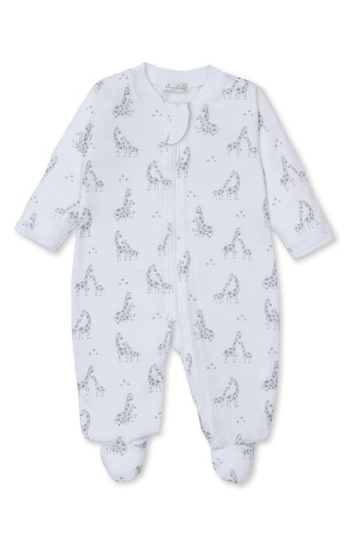 Shop Kissy Kissy Giraffe Print Pima Cotton Zip Footie In Silver