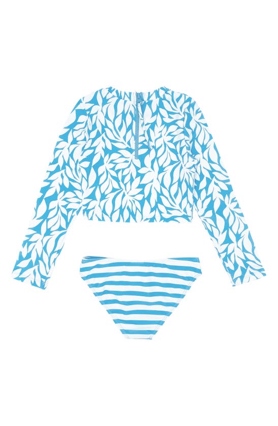 Shop Feather 4 Arrow Kids' Waves 4 Days Long Sleeve Two-piece Rashguard Swimsuit In Blue Grotto