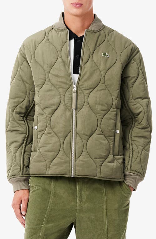 Lacoste Water Repellent Quilted Bomber Jacket In Khaki