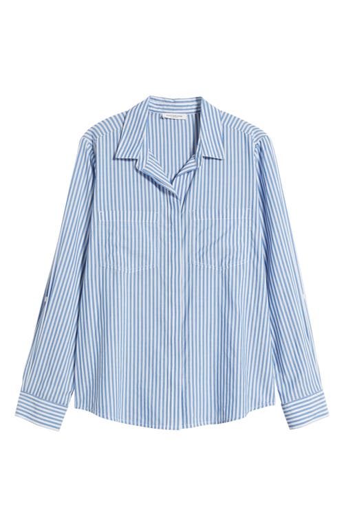 Shop Beachlunchlounge Stripe Cotton & Modal Button-up Shirt In Bandana Blue