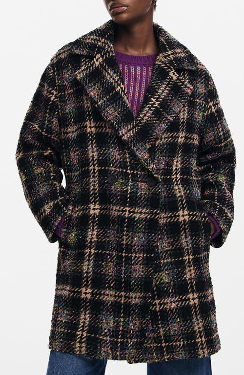 Desigual Short Checkered Coat In Black