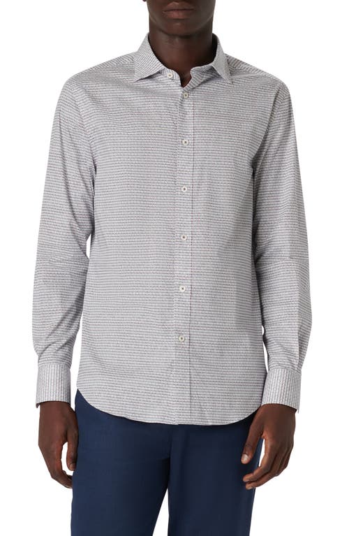 Bugatchi Axel Shaped Fit Geo Print Stretch Cotton Button-Up Shirt Berry at Nordstrom,