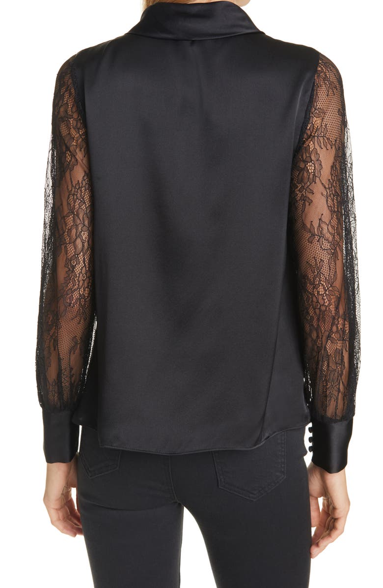 CAMI NYC Camberlyn Lace Sleeve Tie Neck Silk Blouse, Alternate, color, 