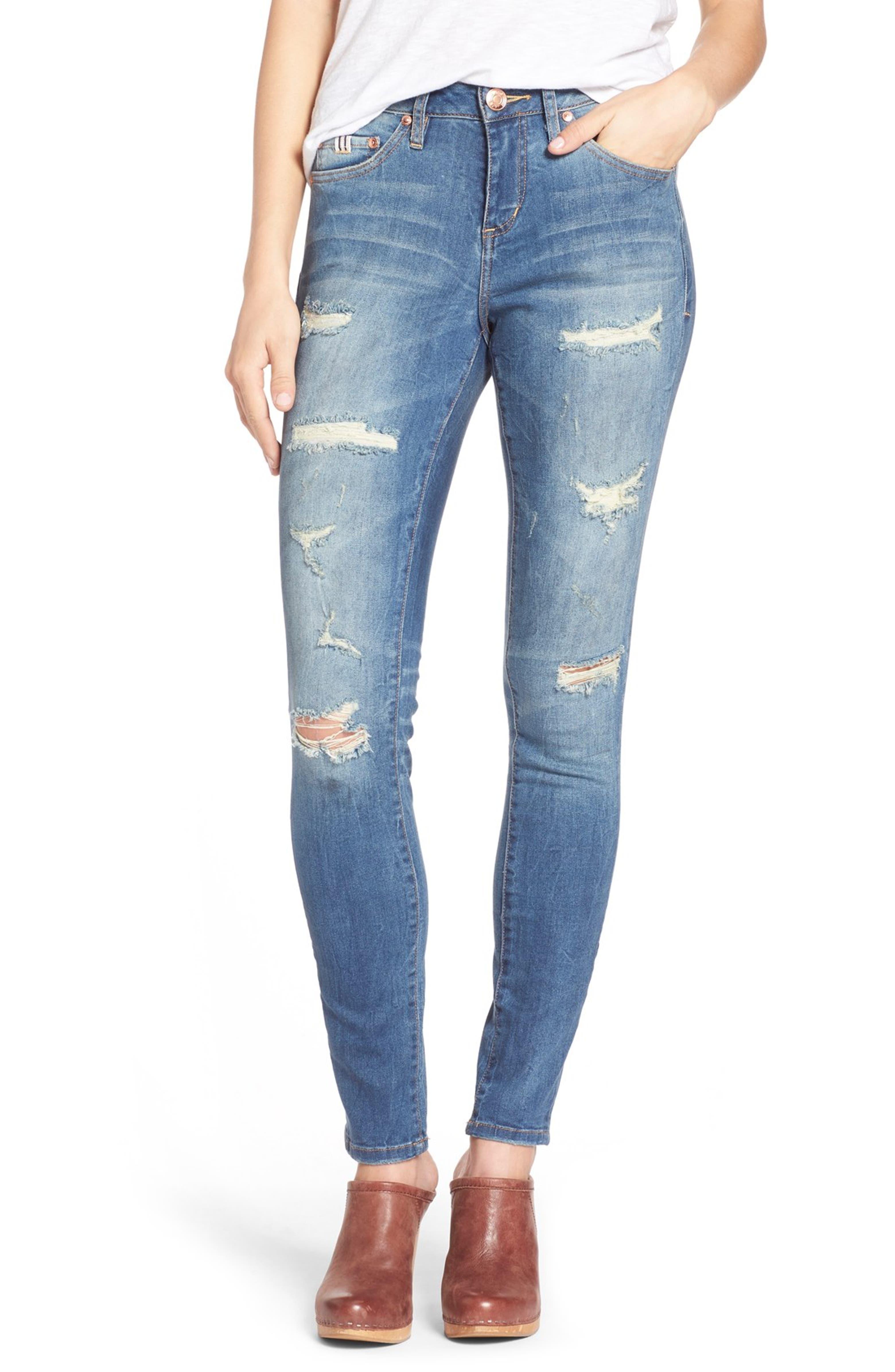 Jag Jeans Sheridan Distressed Skinny Jeans (Blue Carbon) (Regular ...