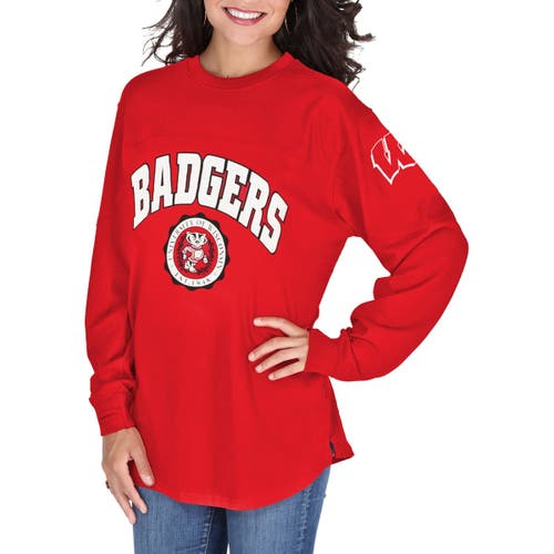 Women's Pressbox Red Wisconsin Badgers Edith Long Sleeve Oversized Top at Nordstrom,