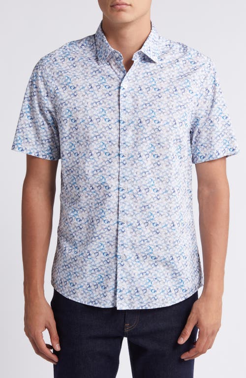 Shop Robert Barakett Burnswood Abstract Print Short Sleeve Cotton Button-up Shirt In Light Blue