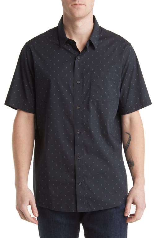 TravisMathew Better Not Diamond Print Short Sleeve Button-Up Shirt in Black