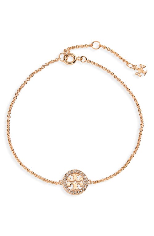 Tory Burch Pave Logo Miller Chain Bracelet In Tory Gold/crystal