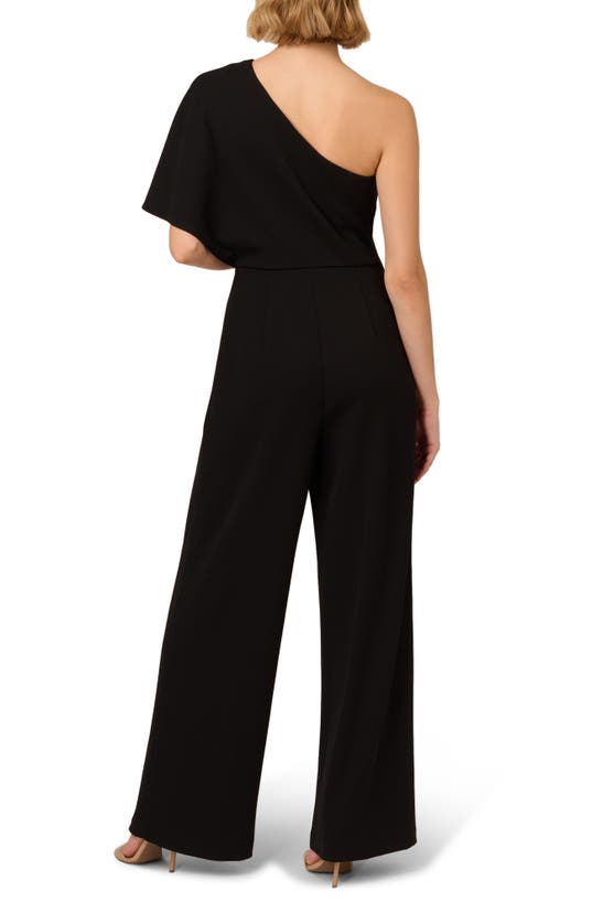 Shop Adrianna Papell One-shoulder Crepe Overlay Jumpsuit In Black/ Ivory
