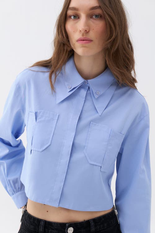 Shop Nocturne Double Collar Cotton Button-up Shirt In Blue