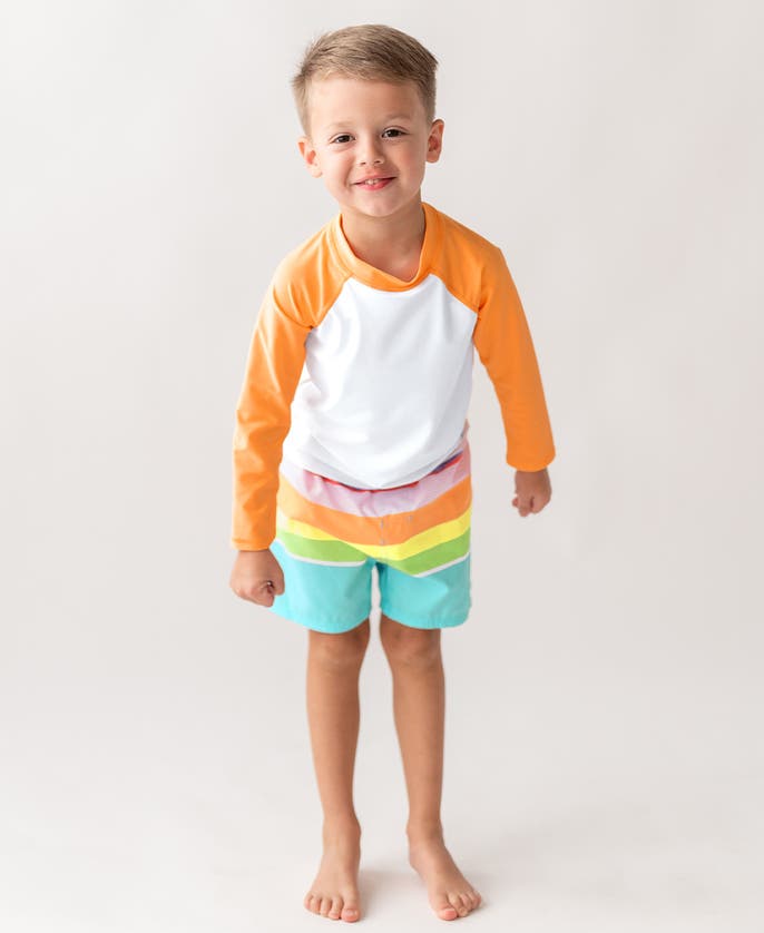 Shop Ruggedbutts Baby Boys Upf50+ Swim Trunks In Island Rainbow