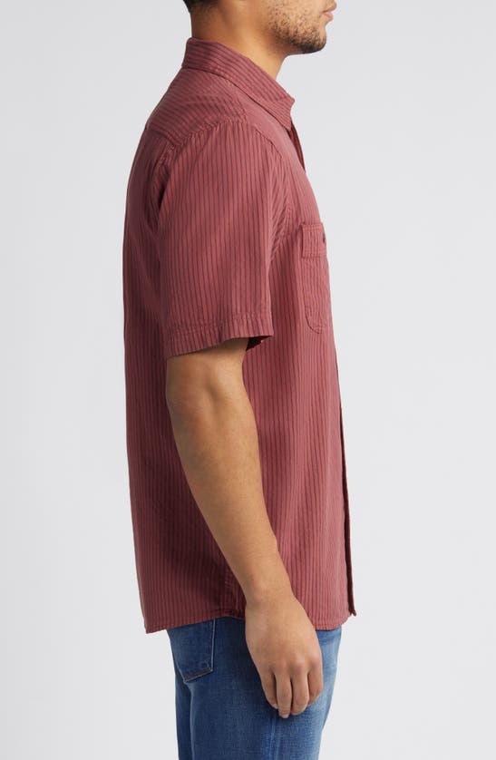 Shop Treasure & Bond Regular Fit Stripe Short Sleeve Button-up Shirt In Burgundy Nathan Seersucker