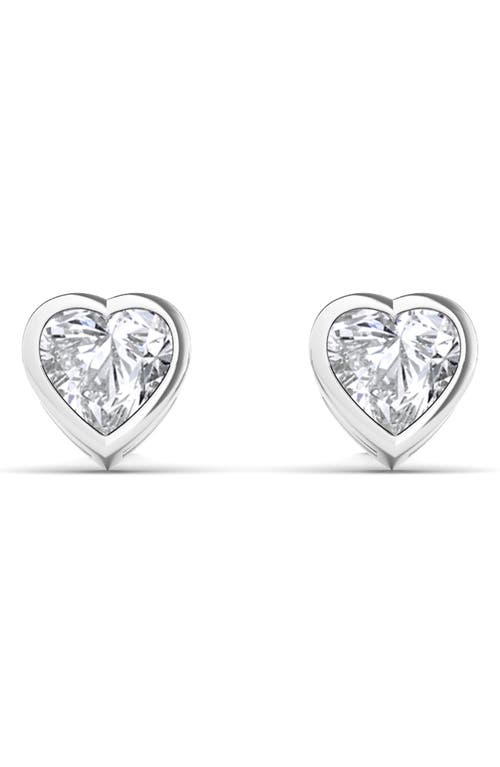 HauteCarat Lab Created Diamond Heart Stud Earrings in 18K White Gold