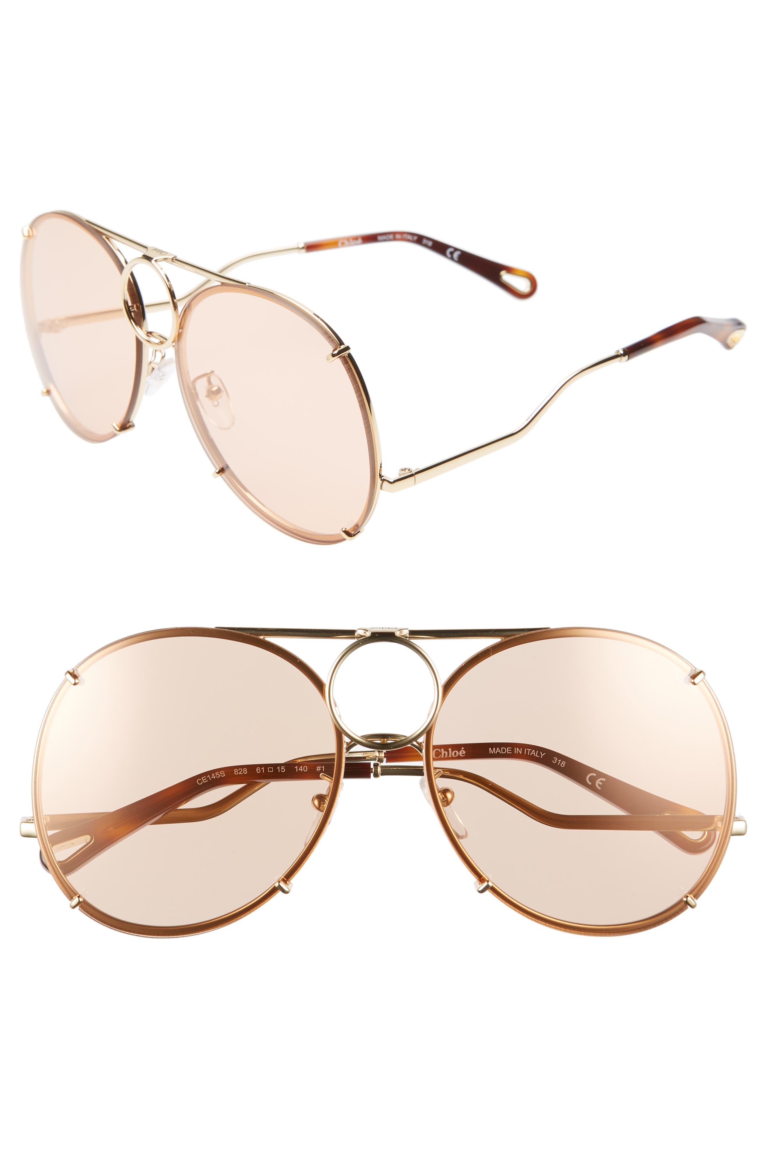 chloe 61mm round aviator sunglasses