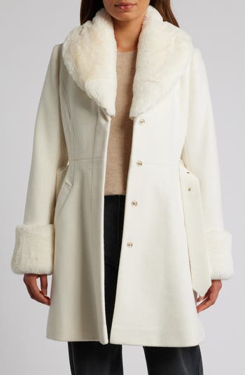 Via Spiga Belted Wool Blend Coat with Faux Fur Trim Nordstrom