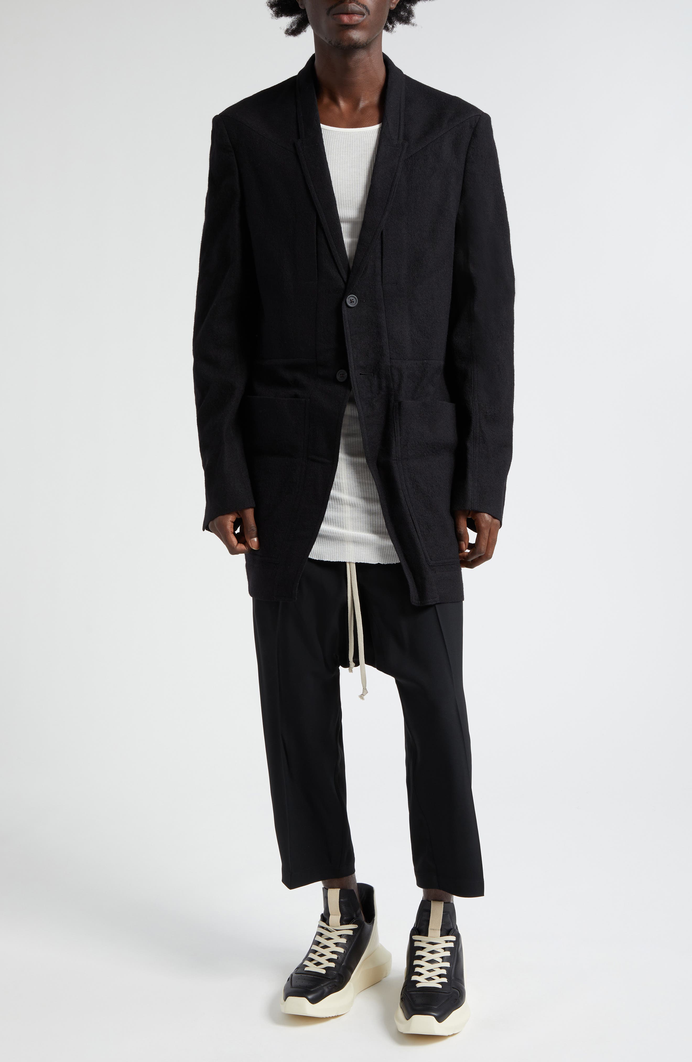 Rick Owens Fogpocket Lido Wool Flannel Jacket in Black | Smart Closet