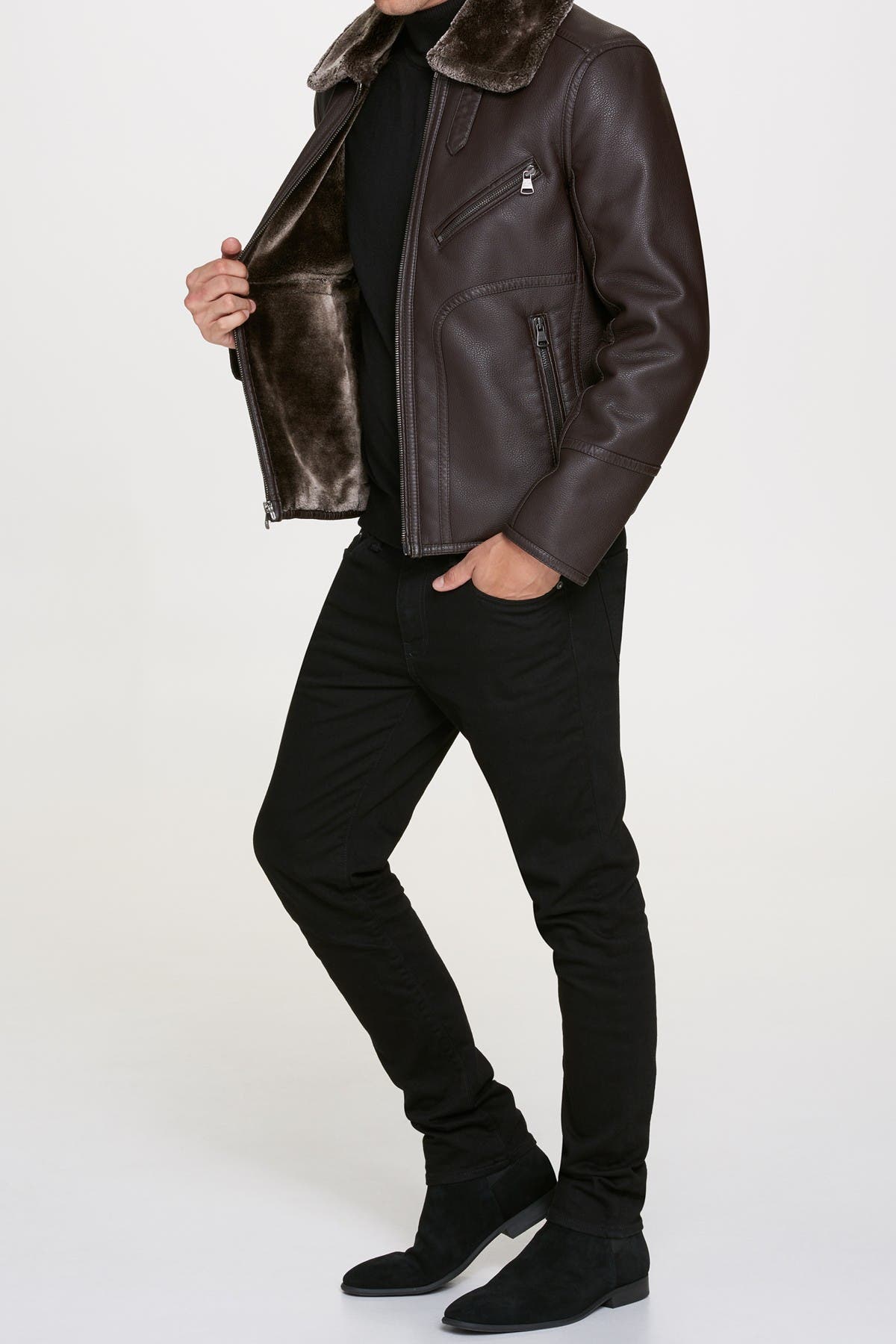 andrew marc lenox faux shearling pilot jacket
