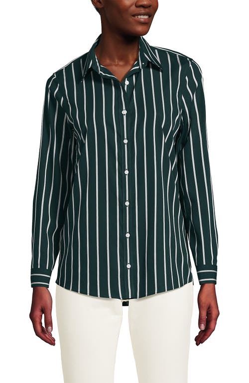 Shop Lands' End No Iron Supima Cotton Long Sleeve Shirt In Deep Forest Wide Stripe