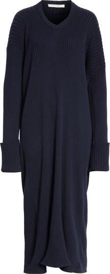 The Row Elodie V Neck Long Sleeve Cotton Rib Sweater Dress Nordstrom