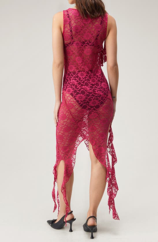 Shop Nasty Gal Sheer Lace Ruffle Dress In Pink