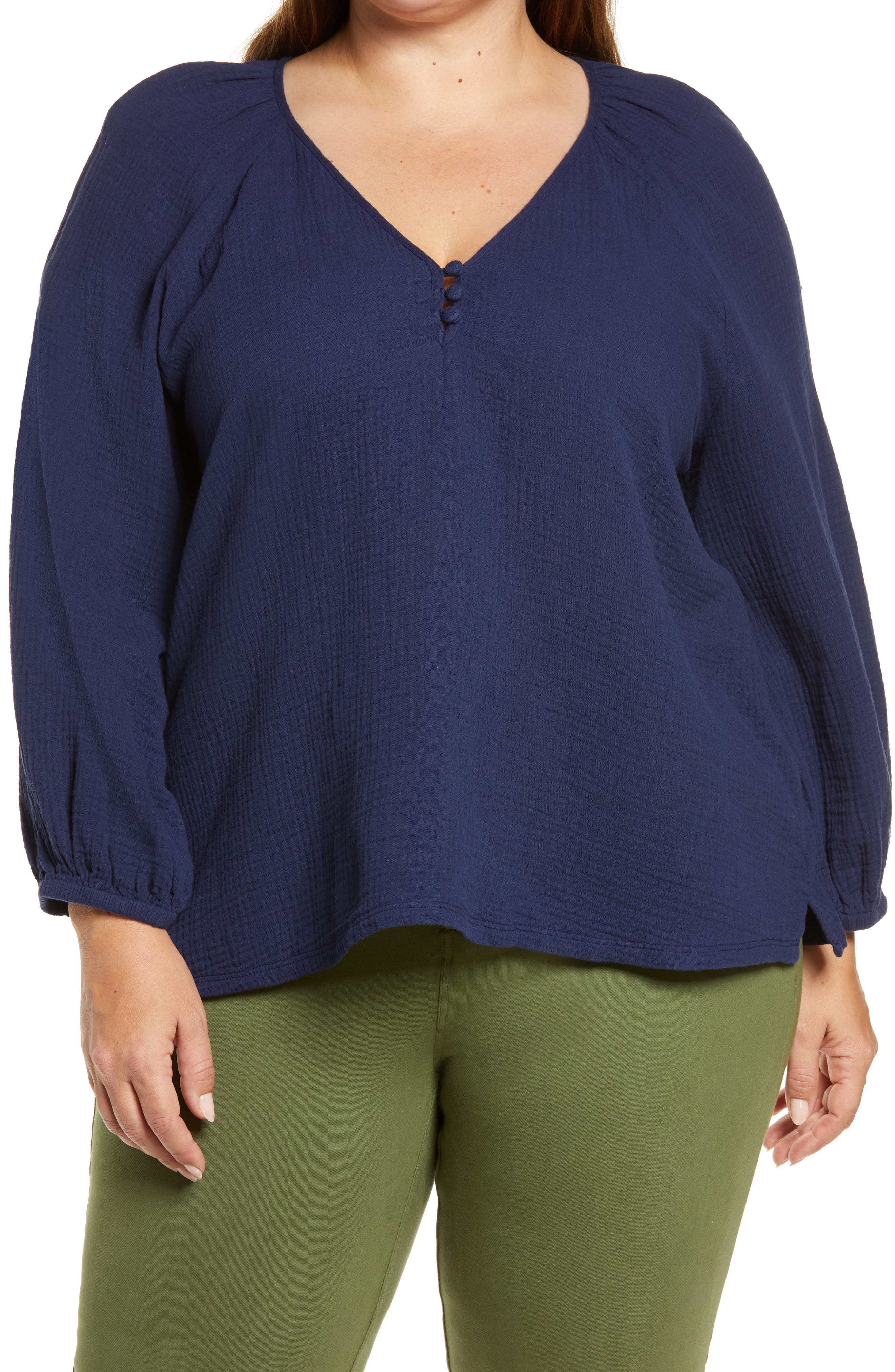 Caslon® Raglan Sleeve Seersucker Top 