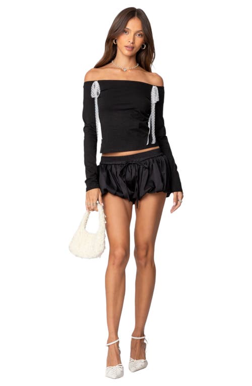 Shop Edikted Lace Bow Detail Off The Shoulder Top In Black