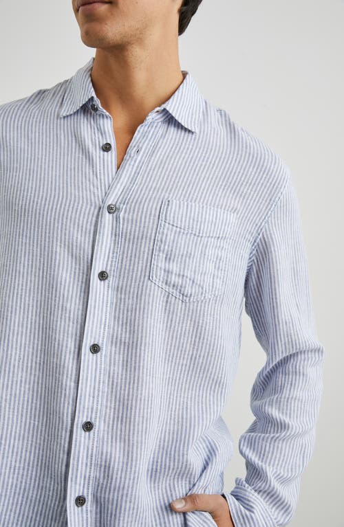 Shop Rails Connor Stripe Linen Blend Button-up Shirt In Denim White Railroad