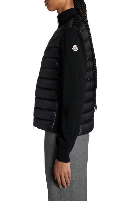 Shop Moncler Quilted Down & Wool Knit Cardigan In Black