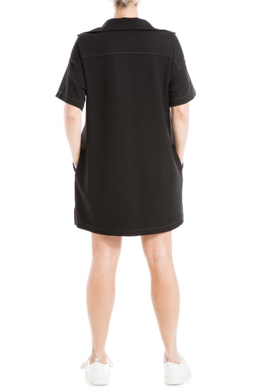 Max Studio Collared Contrast Stitch Shift Dress In Black/white Contrast
