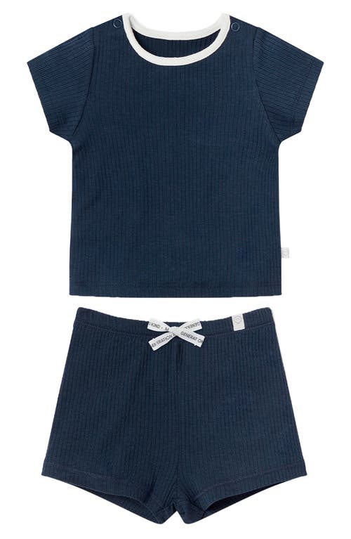 MORI Fitted Two-Piece Rib Short Pajamas in Navy at Nordstrom