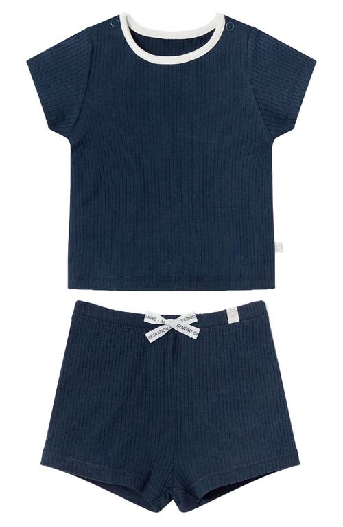 Mori Fitted Two-piece Rib Short Pajamas In Navy