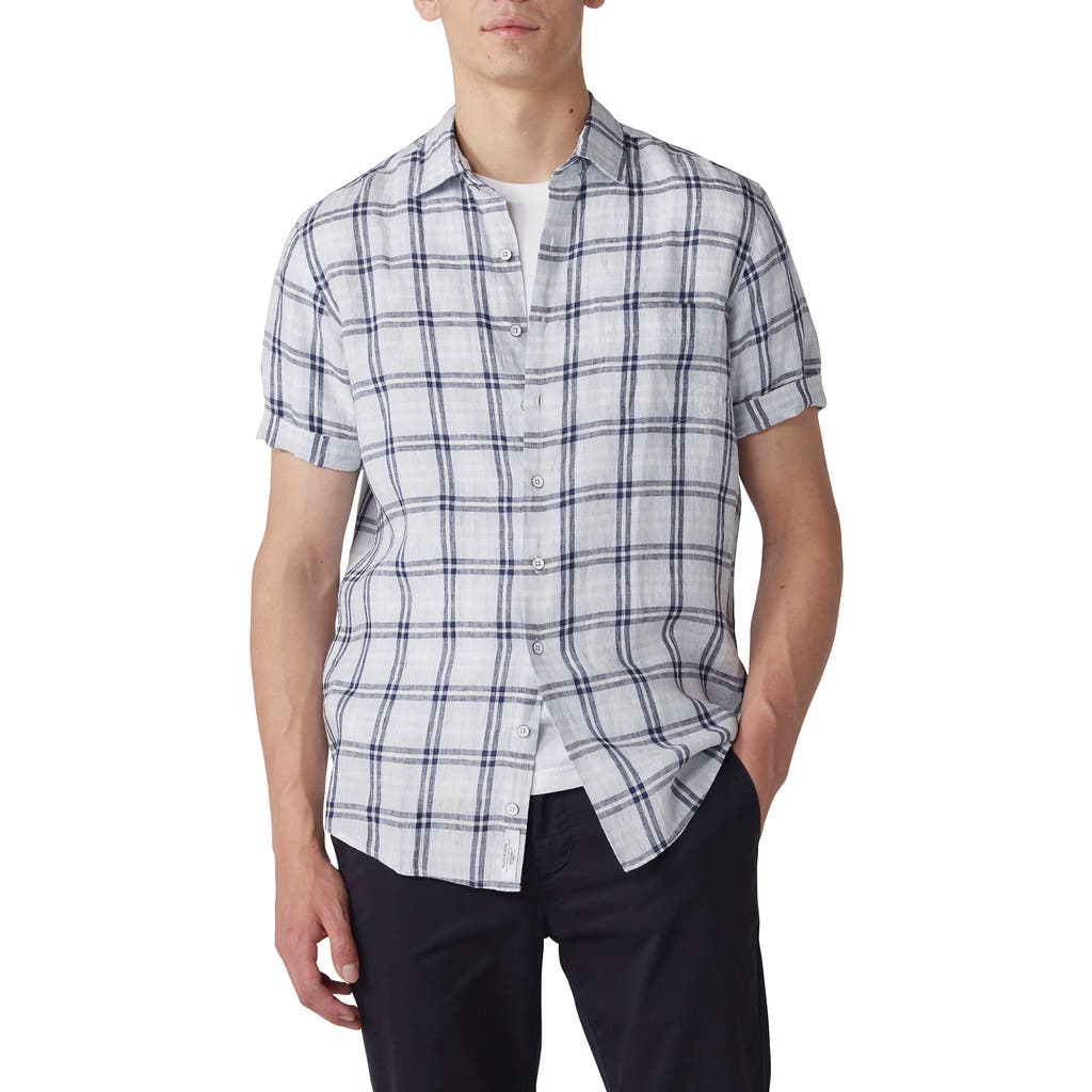 Rodd & Gunn Harwich Plaid Short Sleeve Linen Button-up Shirt In Chambray