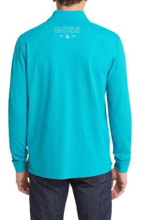 Shop Hugo Boss Boss X Nfl Patlong Long Sleeve Piqué Polo In Miami Dolphins Open Green