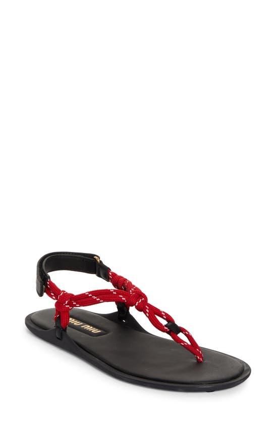 Shop Miu Miu Riviere Cord & Leather Sandal In Red