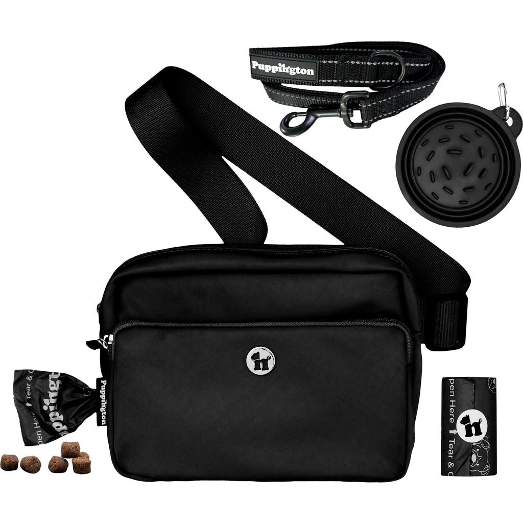 Puppington 3-in-1 Dog Walking Bag With Poop Bags Plus Travel Bowl And Reflective Leash In Onyx Black