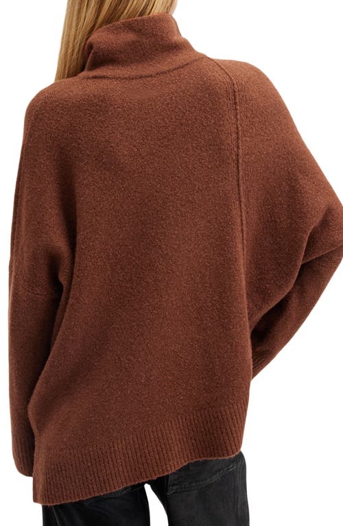 Shop Allsaints Lock Roll Neck Asymmetric Sweater In Copper Brown