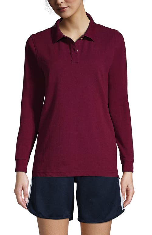 Shop Lands' End School Uniform Young  Long Sleeve Mesh Polo Shirt In Burgundy