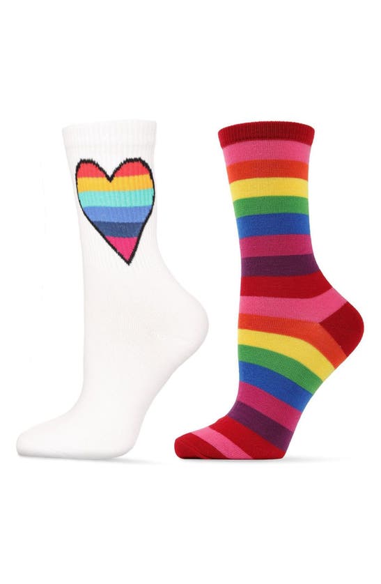 Shop Memoi Rainbow Pride Assorted 2-pack Crew Socks In Red