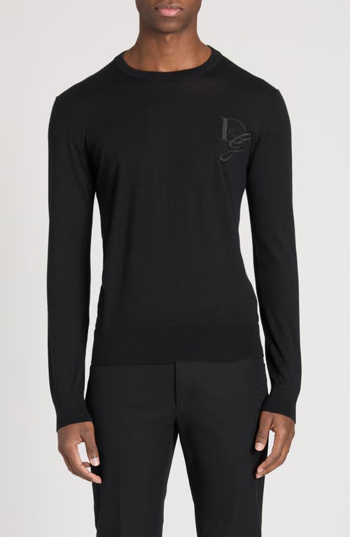 Shop Dolce & Gabbana Dolce&gabbana Logo Long Sleeve Cashmere Knit Top In N0000 Nero