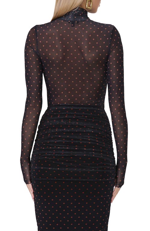 Shop Afrm Zadie Print Turtleneck Mesh Top In Sepia Dot