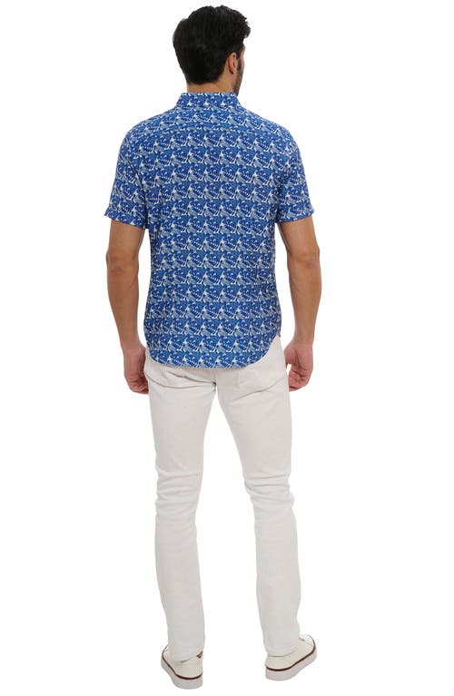 Shop Robert Graham Henrik Leaf Print Short Sleeve Button-up Shirt In Navy